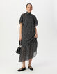 Women’s navy polka dot print long dress with draped collar-9