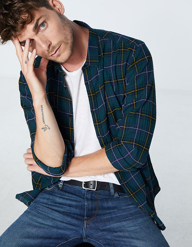 Men’s REGULAR navy check shirt-1