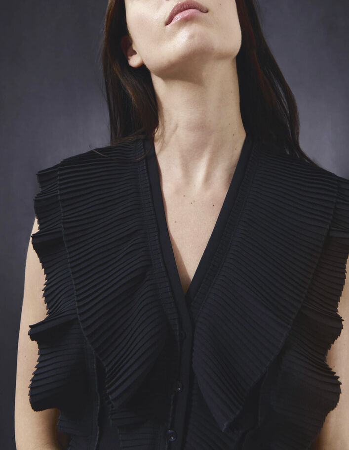 Pure Edition-Robe longue noire à maxi col plissé Femme - IKKS