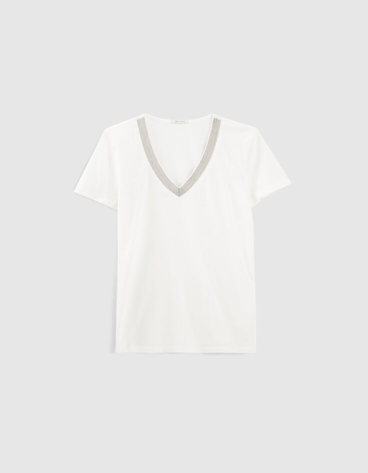 Tee-shirt manches courtes coton modal encolure bijoux femme-6