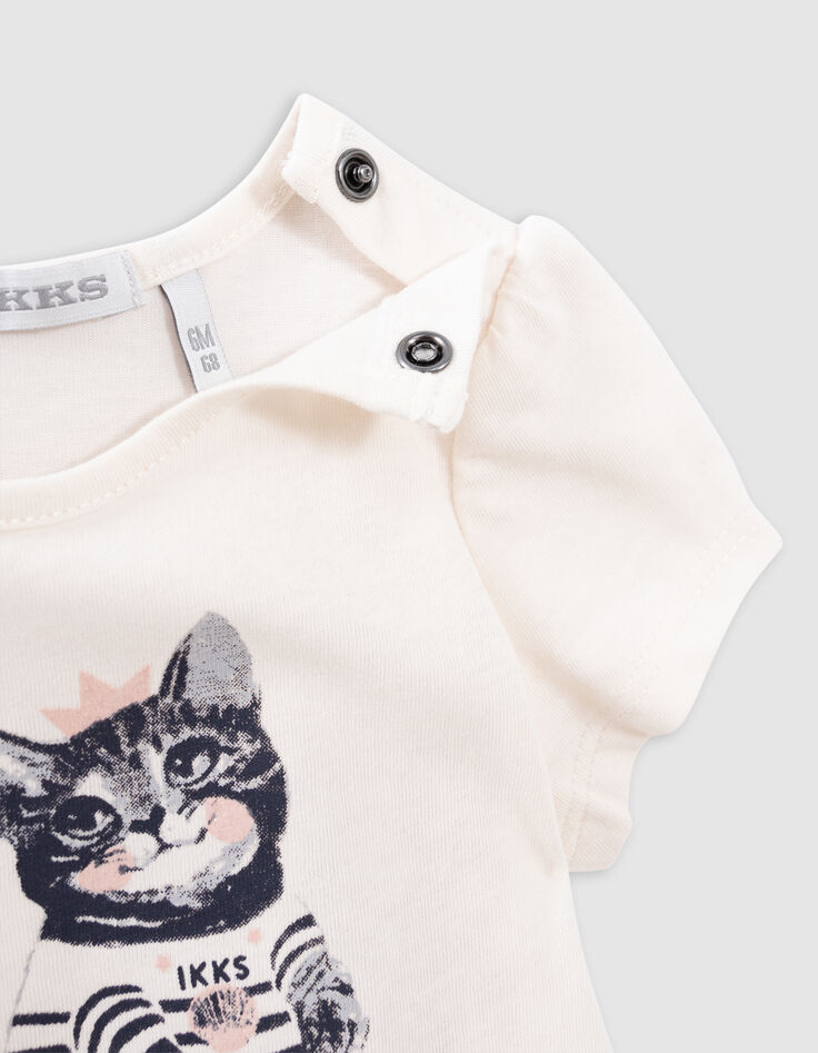Ecru T-shirt biokatoen glitterpoes-zeemeermin babymeisjes-5
