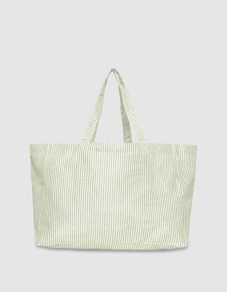 Sac cabas vert toile motif rayures transat-2