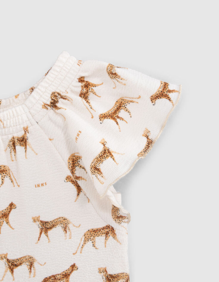 Combishort &eacute;cru coton bio petites panth&egrave;res b&eacute;b&eacute; fille-4