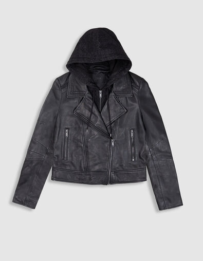 Blouson noir cuir esprit motard parementure amovible Femme - IKKS