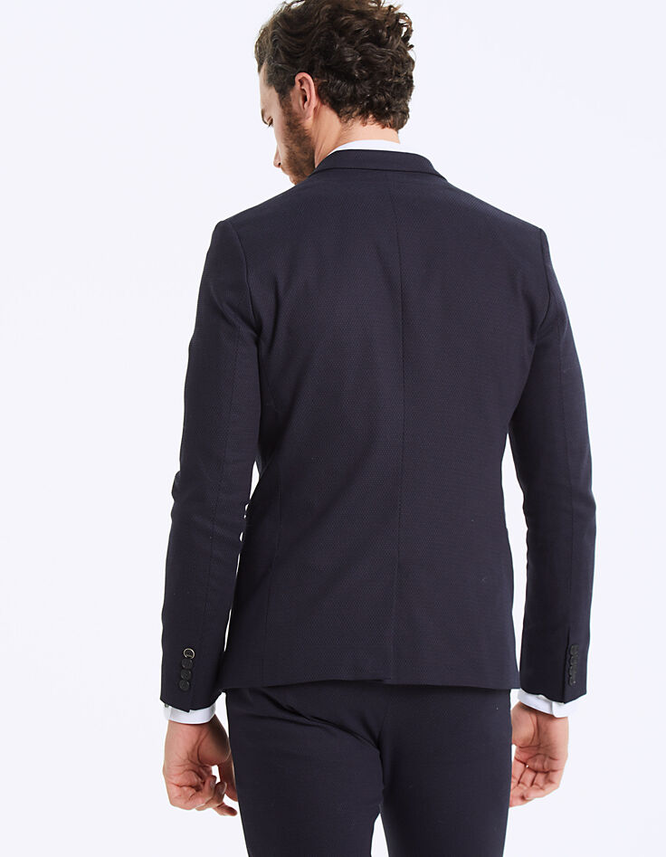 Marineblauer Herrensakko mit Rautenjacquard-3