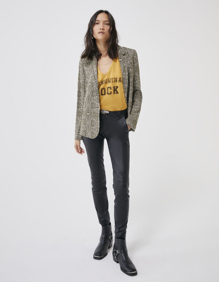Tee-shirt jaune visuel message manches courtes femme-4