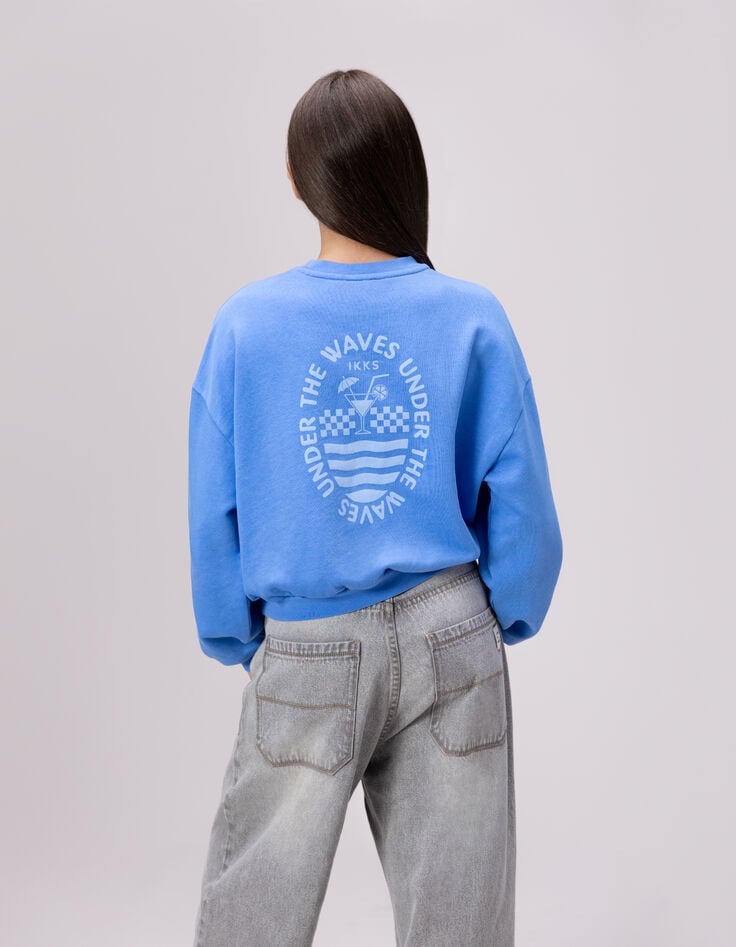 Blaues Maxi-Mädchensweatshirt mit Rückenmotiv-2 Blaues Maxi-Mädchensweatshirt mit Rückenmotiv-2