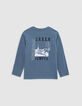 Boy's blue organic cotton t-shirt with phosphorescent back-4