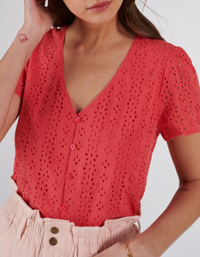 I.Code pink buttoned eyelet embroidery top - I.CODE