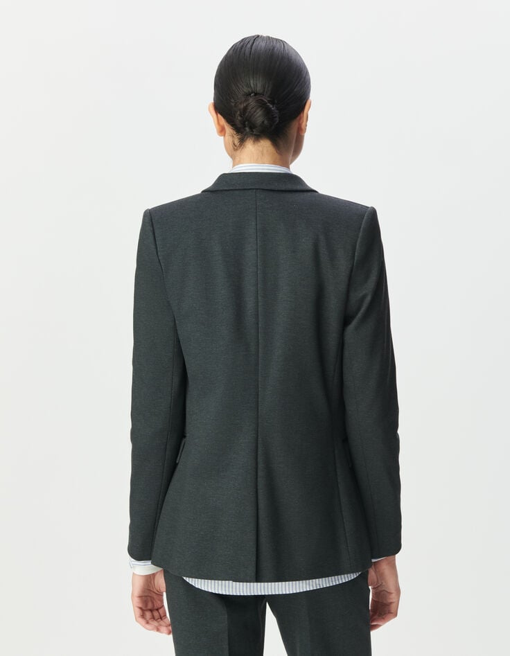 Grijze blazer visgraatmotief met beleg Dames-3 Grijze blazer visgraatmotief met beleg Dames-3