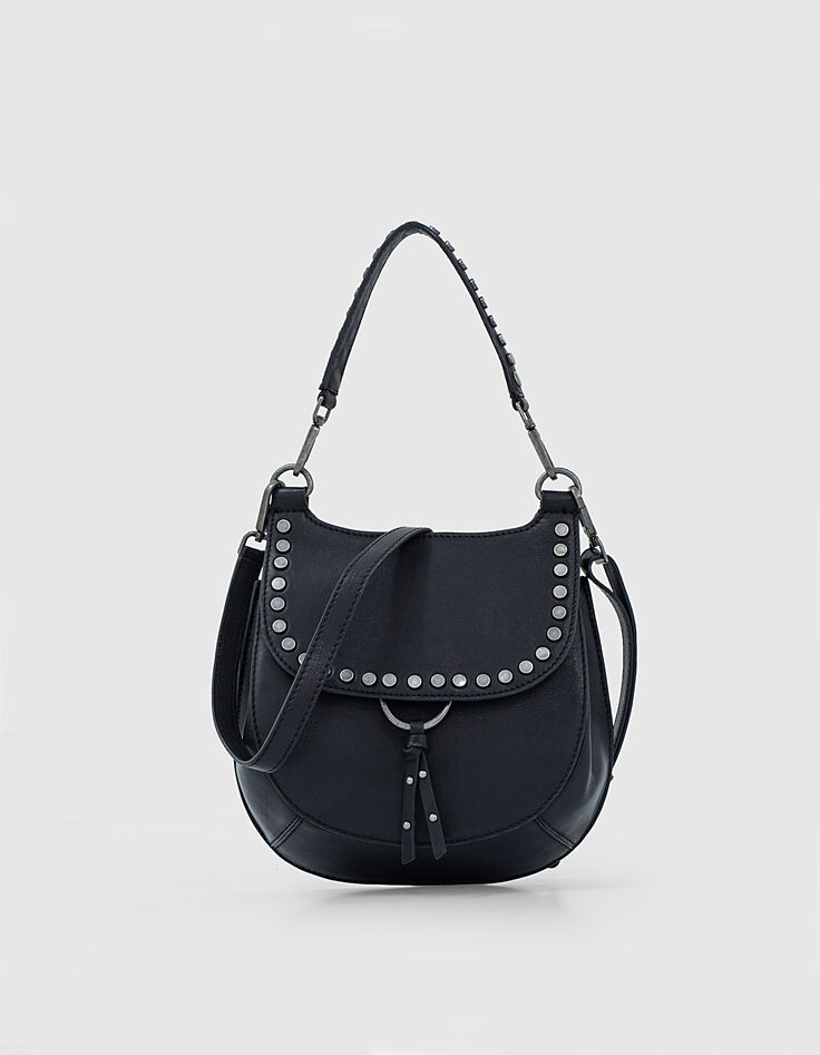 Sac besace The Small Plumber cuir noir clous bijoux femme-1