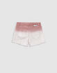 Short en jean rose frangé effet deep dye fille-4