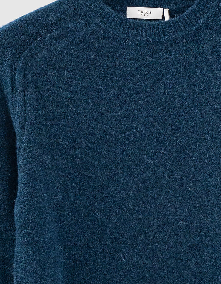 Pull bleu canard mousseux à col rond Homme-3