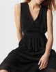 Robe longue noire d&eacute;tail pliss&eacute; taille Femme-2