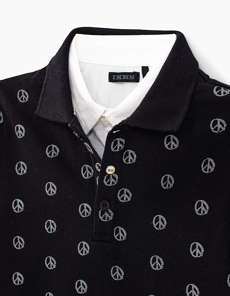 Boy’s black peace and love print polo shirt-2