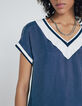 Marine top korte mouwen cupro met ribboord dames-4