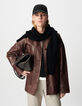 Women's brown faded leather coat with patch pockets-5