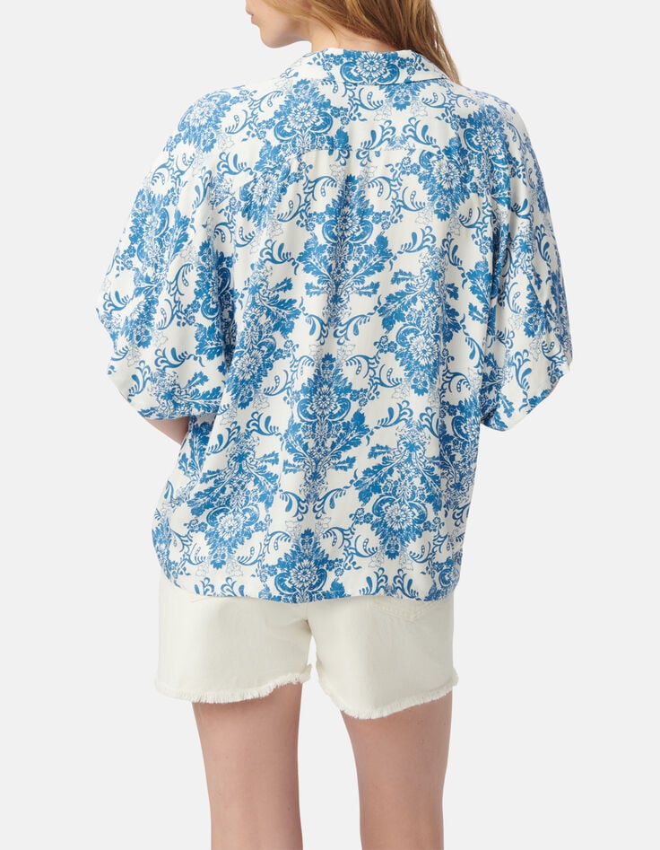 Chemise LENZING&trade; ECOVERO&trade; imprim&eacute; fa&iuml;ence bleu Femme-3