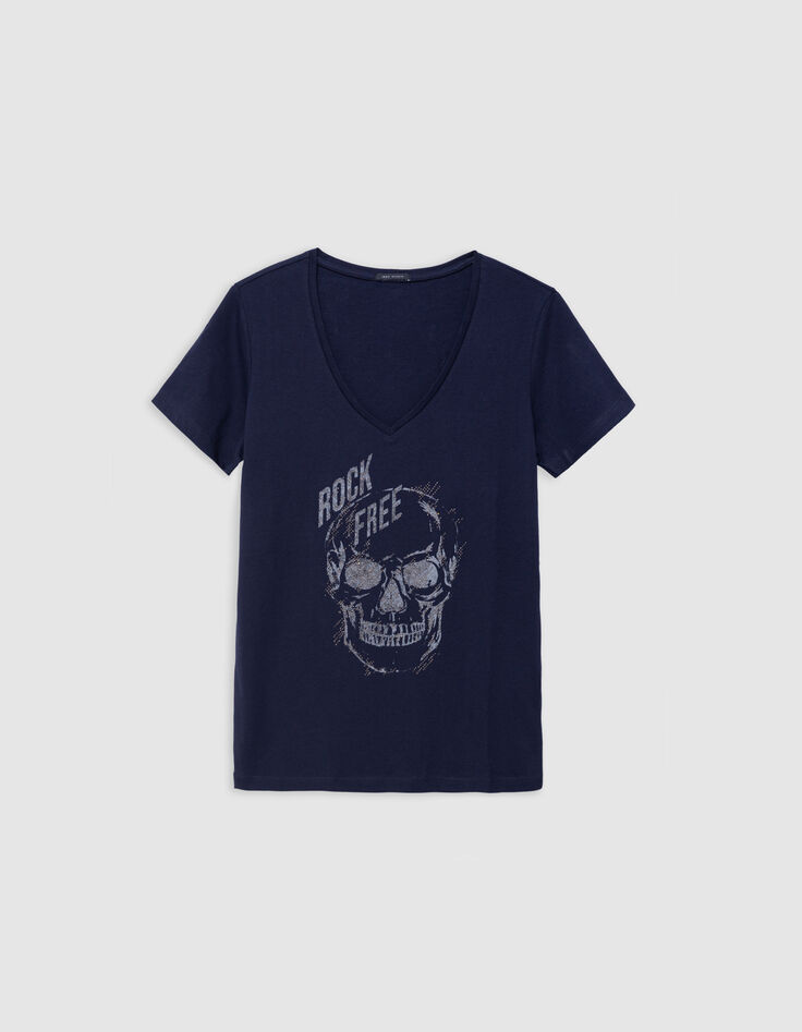 Totenkopf-T-Shirt aus Bio-Baumwolle f&uuml;r Damen, navy-7