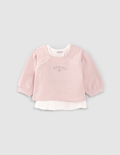 Sudadera 2 en 1 rosa pálido camiseta bebé niña - IKKS