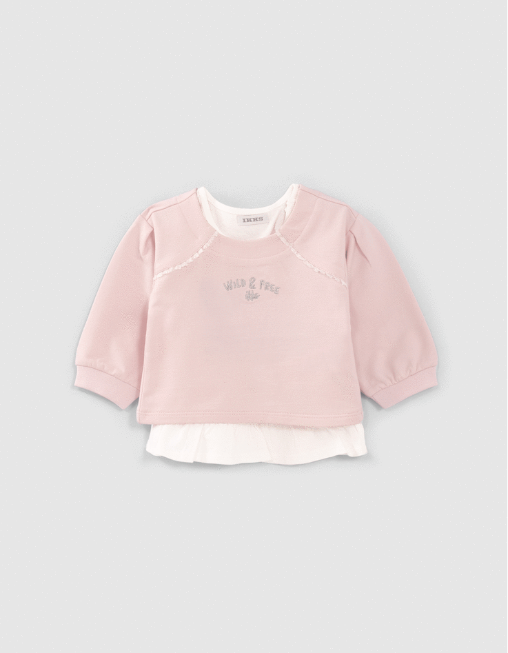 Sudadera 2 en 1 rosa pálido camiseta bebé niña-1