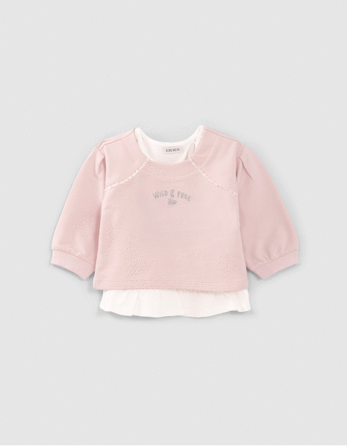 Baby girls’ 2-in-1 pale pink sweatshirt with T-shirt