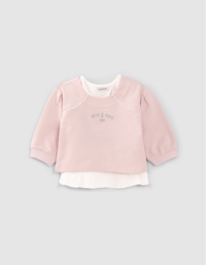 Baby girls’ 2-in-1 pale pink sweatshirt with T-shirt - IKKS