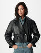 Chaqueta de piel negra oversize Talla Mujer-4