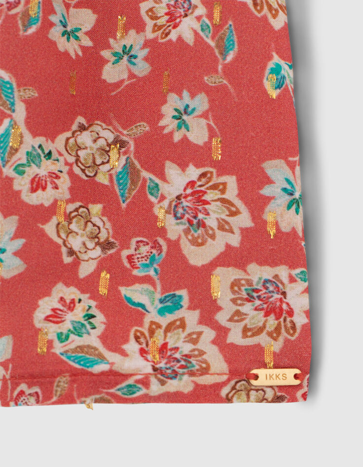 Vestido coral con estampado floral mangas volantes niña-4