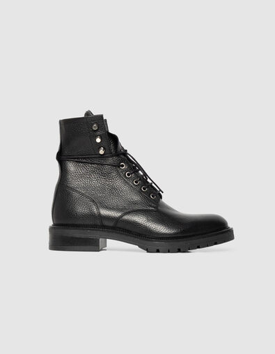 Boots rangers noires cuir grainé décor microbilles Femme - IKKS