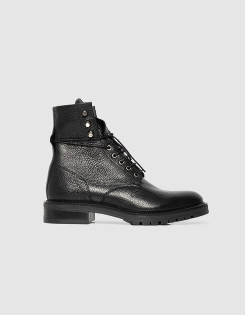 Boots rangers noires cuir grainé décor microbilles Femme - IKKS