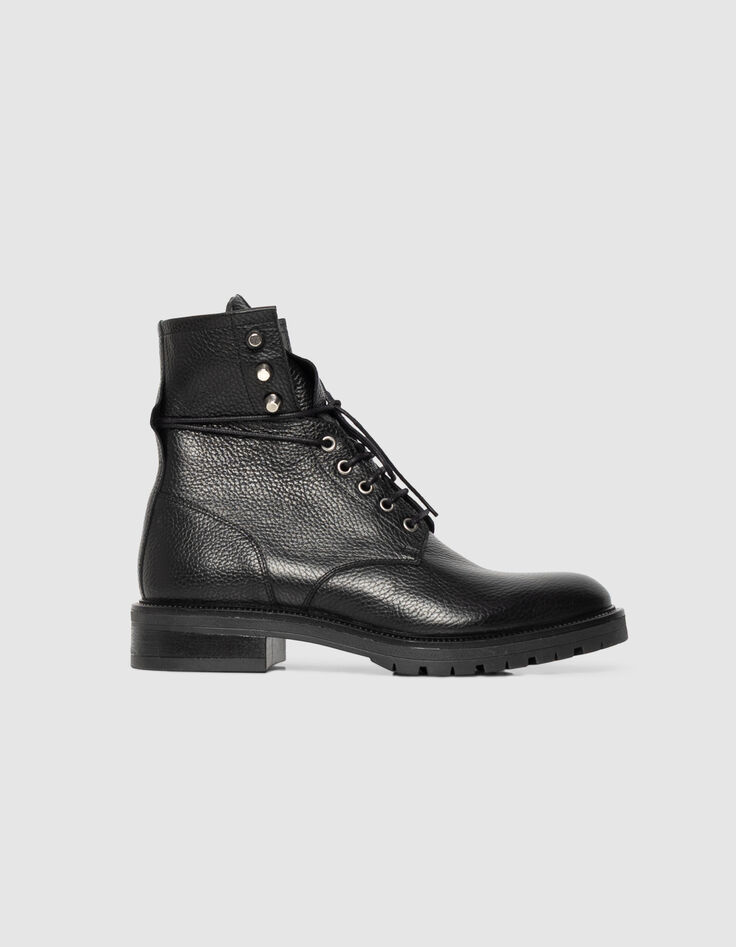 Boots rangers noires cuir grainé décor microbilles Femme-1