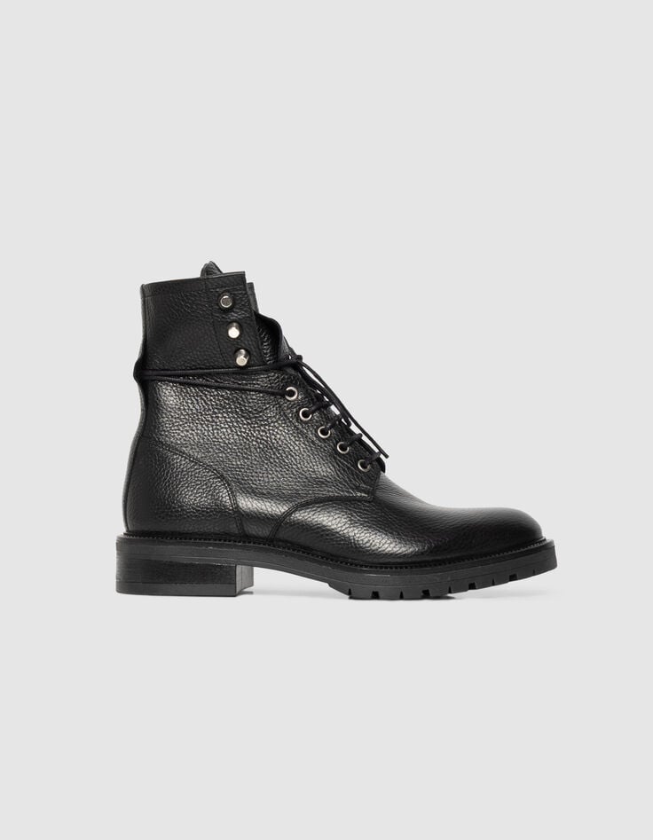 Boots rangers noires cuir grainé décor microbilles Femme-1 Boots rangers noires cuir grainé décor microbilles Femme-1