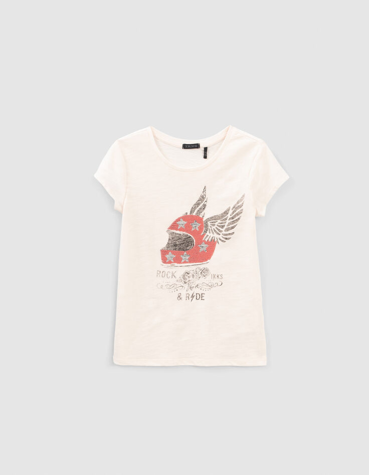 Girls’ white reversible sequin winged helmet T-shirt-3