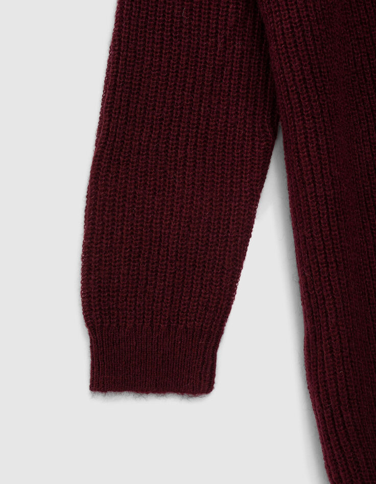 Women’s burgundy knit cardigan with intarsia love slogan-2