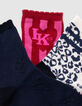 Mädchensocken in Marineblau, Cremeweiß und Rosa-5
