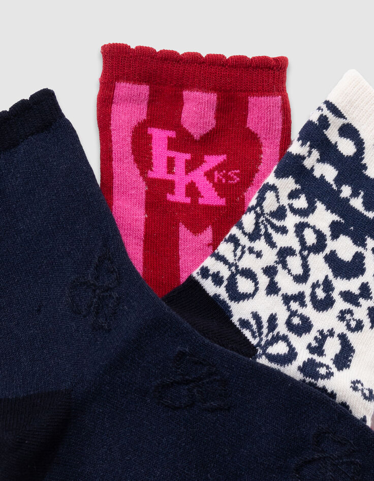 Mädchensocken in Marineblau, Cremeweiß und Rosa-5