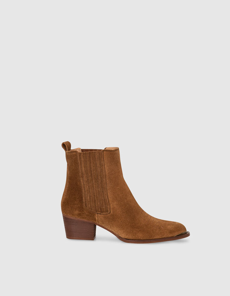 Women’s camel folk embroidery leather boots-1