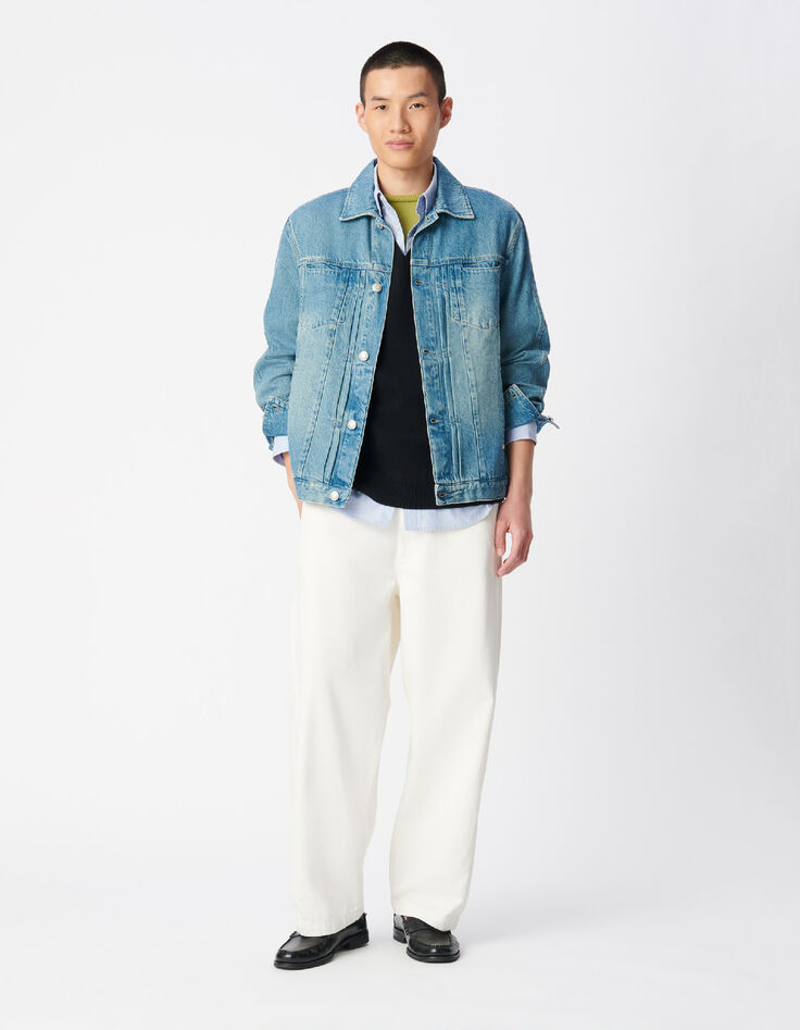 Blaue Jeansjacke mit Plissee-Detail Herren-2