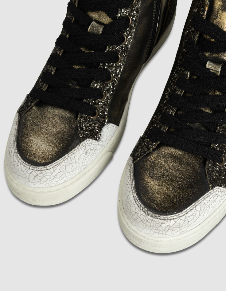 Women’s khaki metallic leather glittery high-top trainers-6 Women’s khaki metallic leather glittery high-top trainers-6