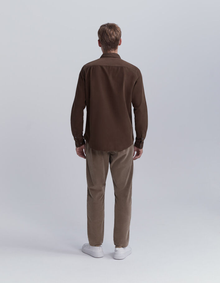 Braunes REGULAR-Herrenhemd aus fein gestreiftem Velours-3