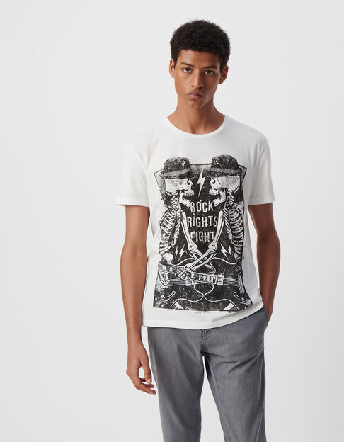 Men’s white organic cotton T-shirt with skeleton guitarist - IKKS