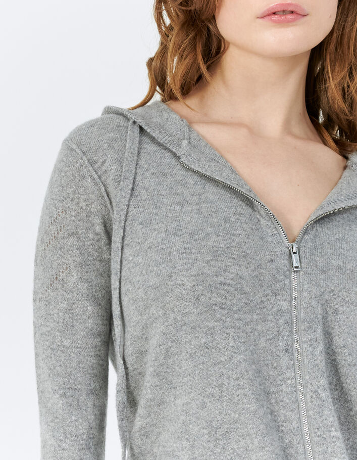 Women’s grey chevron cashmere hooded cardigan - IKKS