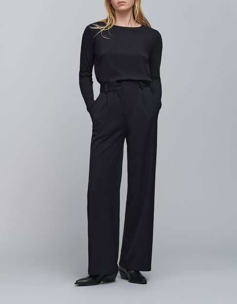 Tee-shirt noir encolure chaîne Femme - IKKS