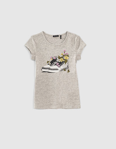 Gem&ecirc;leerd middengrijs T-shirt opdruk gebloemde sneaker - IKKS