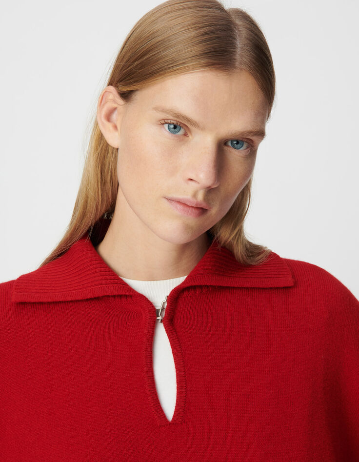 Rode jacquard trui met tartan en col dames-4