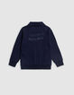 Navy two-material zipped cardigan message back for boy-6