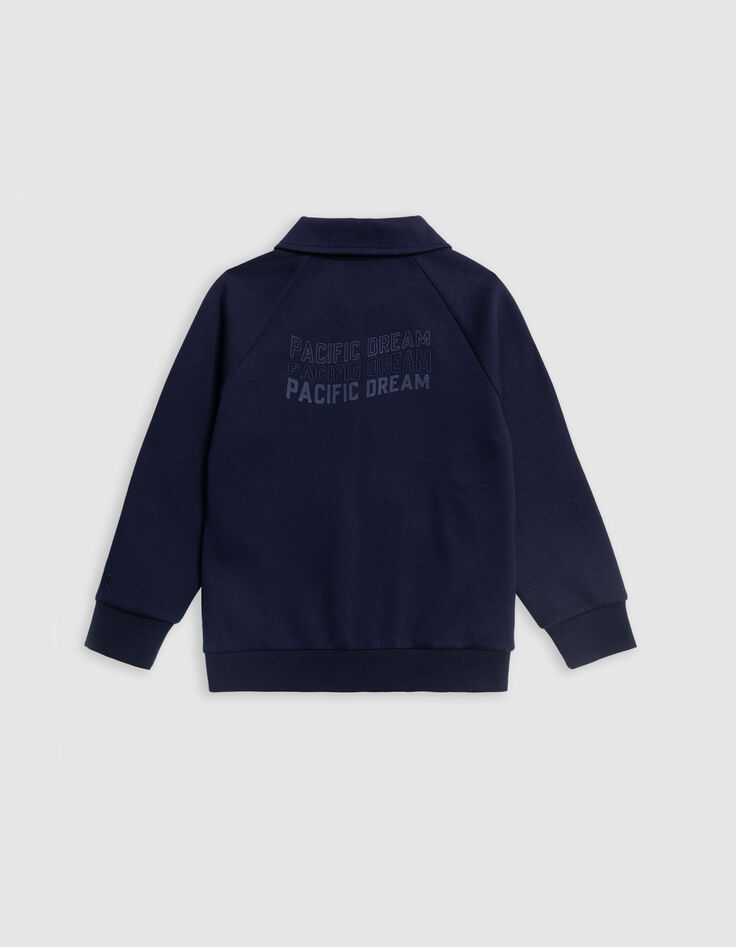 Navy two-material zipped cardigan message back for boy-6