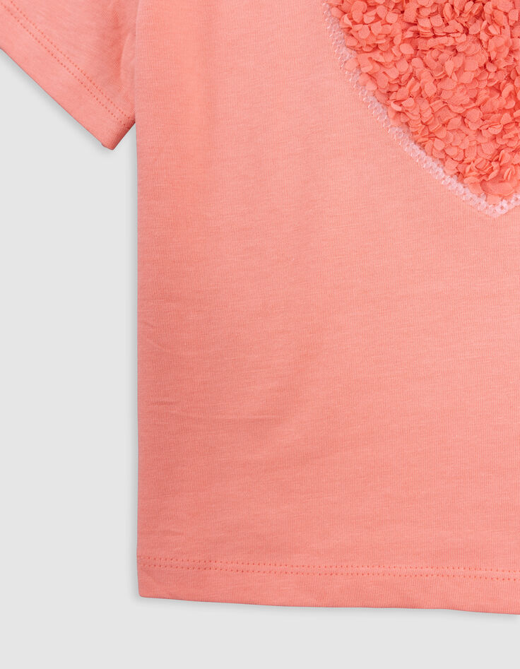 T-shirt corail coton bio coeur en relief fille-5