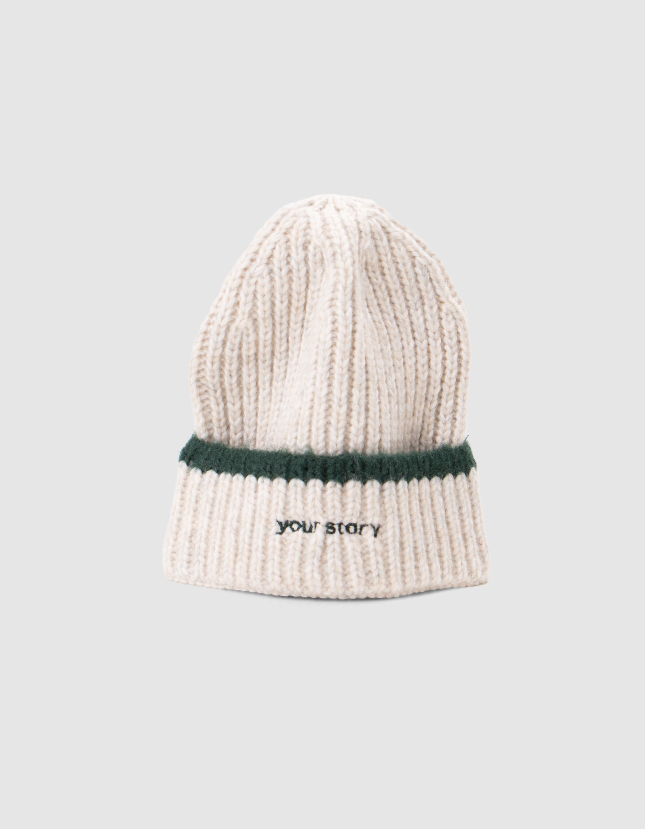 Bonnet ecru tricot cotele message brode fille IKKS